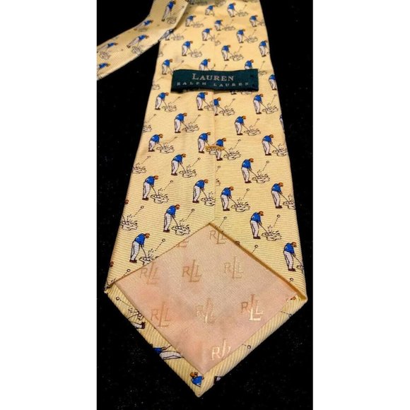 Lauren/Ralph Lauren Golf Neck Tie Yellow Silk Made in USA-EUC- - Picture 5 of 10